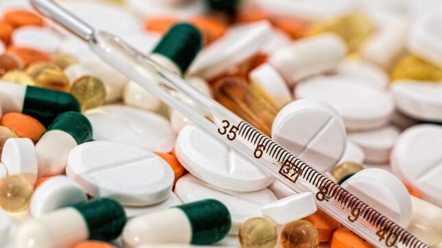 thermometer, medications, tablets